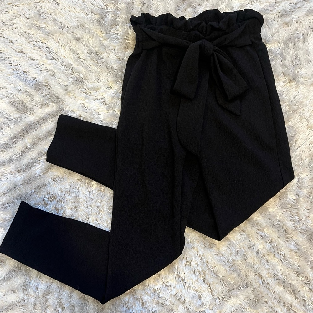 Black Stretch Trousers with Tie Front